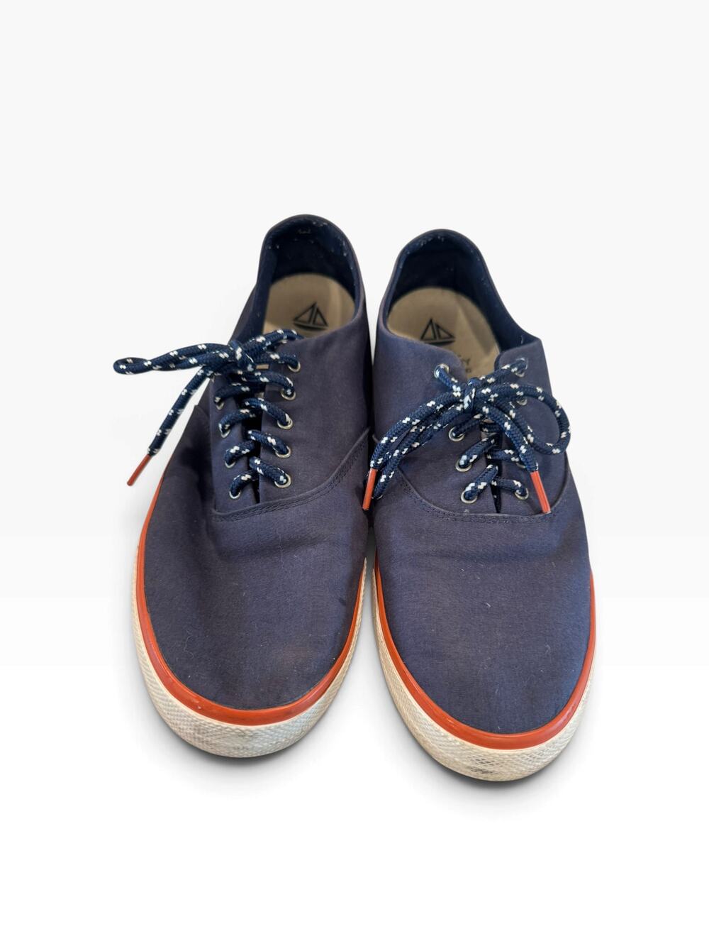 Sperry Men’s Size 11 Navy Canvas Sneakers Orange Trim Lace Up Casual Shoes